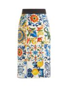 Dolce & Gabbana Majolica-print Silk-blend Pencil Skirt