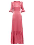 Matchesfashion.com The Vampire's Wife - Festival Ruffled Silk Satin Maxi Dress - Womens - Pink