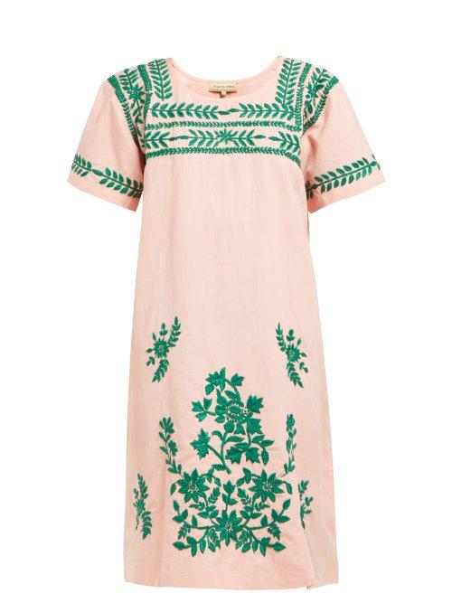 Matchesfashion.com Muzungu Sisters - San Pedro Embroidered Cotton Blend Dress - Womens - Pink Multi