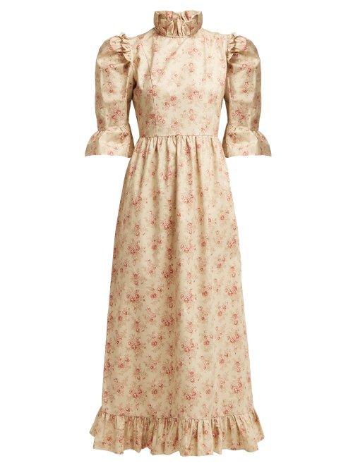 Matchesfashion.com Batsheva - Floral Print Ruffle Trimmed Cotton Dress - Womens - White Multi