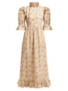 Matchesfashion.com Batsheva - Floral Print Ruffle Trimmed Cotton Dress - Womens - White Multi