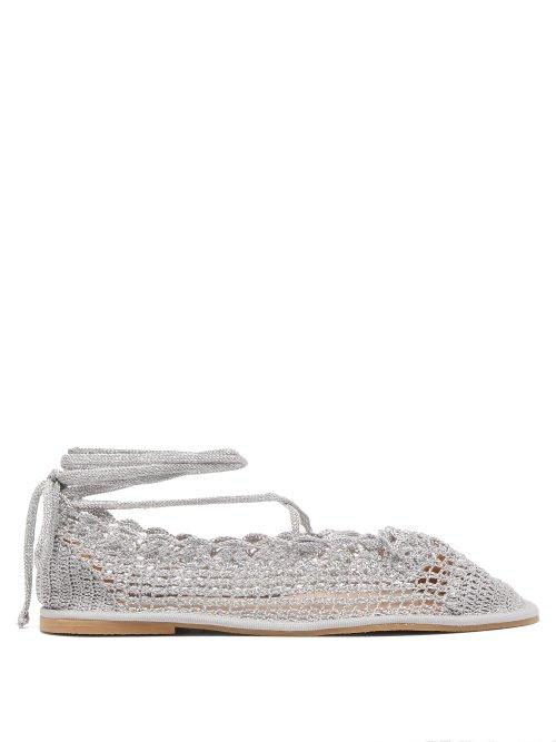 Matchesfashion.com Alexachung - Metallic Crochet Knitted Flats - Womens - Silver