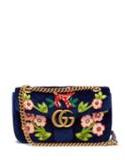 Matchesfashion.com Gucci - Gg Marmont Embroidered Velvet Shoulder Bag - Womens - Blue Multi