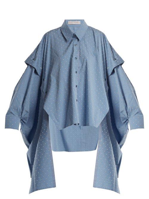 Matchesfashion.com Palmer//harding - Point Collar Fil Coup Cotton Blend Shirt - Womens - Blue Multi
