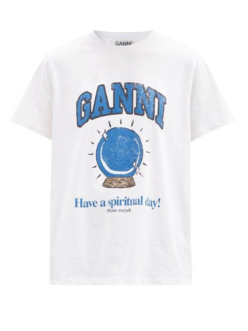 Matchesfashion.com Ganni - Crystal-ball Print Cotton-jersey T-shirt - Womens - White Multi