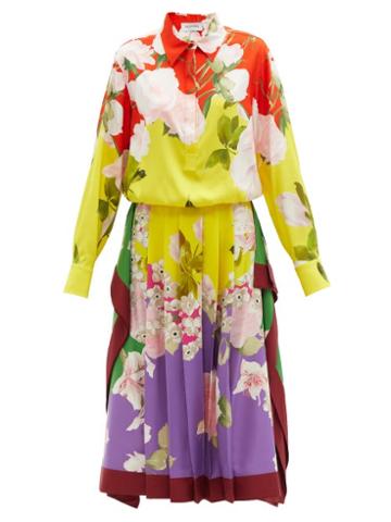 Matchesfashion.com Valentino - Flying Flowers-print Silk-twill Shirt Dress - Womens - Multi