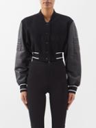 Givenchy - Logo Cropped Leather And Wool-blend Bomber Jacket - Womens - Black