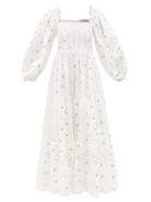Matchesfashion.com Lug Von Siga - Daphne Floral-embroidered Cotton-poplin Dress - Womens - White Multi