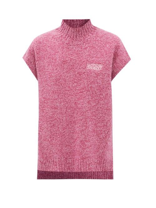 Ganni - Logo High-neck Wool-blend Vest - Womens - Pink
