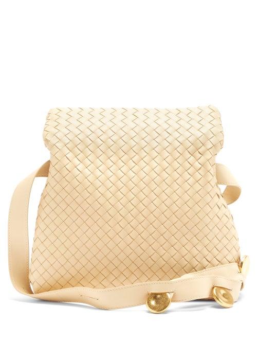 Matchesfashion.com Bottega Veneta - Bv Fold Intrecciato-leather Messenger Bag - Womens - Cream