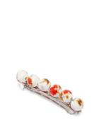 Matchesfashion.com Timeless Pearly - Floral Print Beaded Hair Clip - Womens - Red