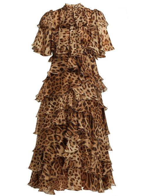 Matchesfashion.com Dolce & Gabbana - Leopard Print Ruffled Silk Chiffon Dress - Womens - Leopard