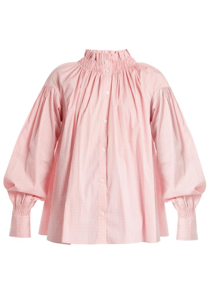 Teija Smocked-neck Cotton-gingham Shirt