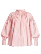 Teija Smocked-neck Cotton-gingham Shirt