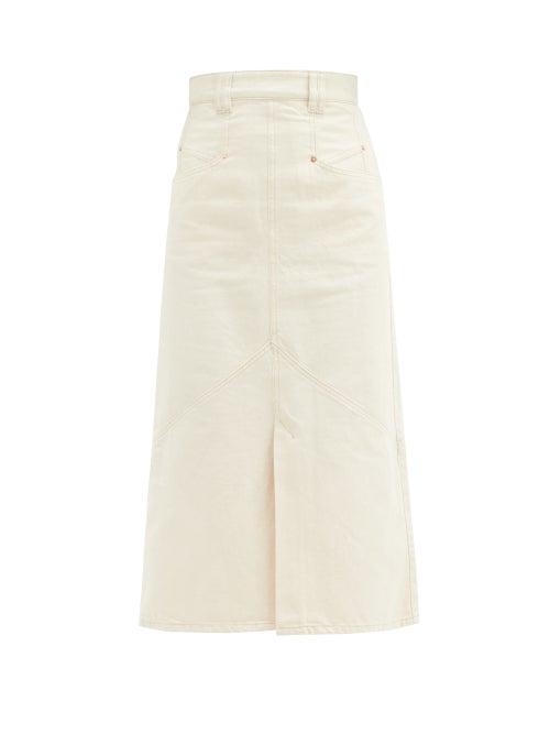 Matchesfashion.com Isabel Marant - Pomano Fluted-hem Denim Midi Skirt - Womens - Ivory