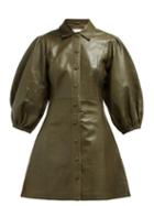 Matchesfashion.com Ganni - Mernati Puffed Sleeve Leather Dress - Womens - Khaki