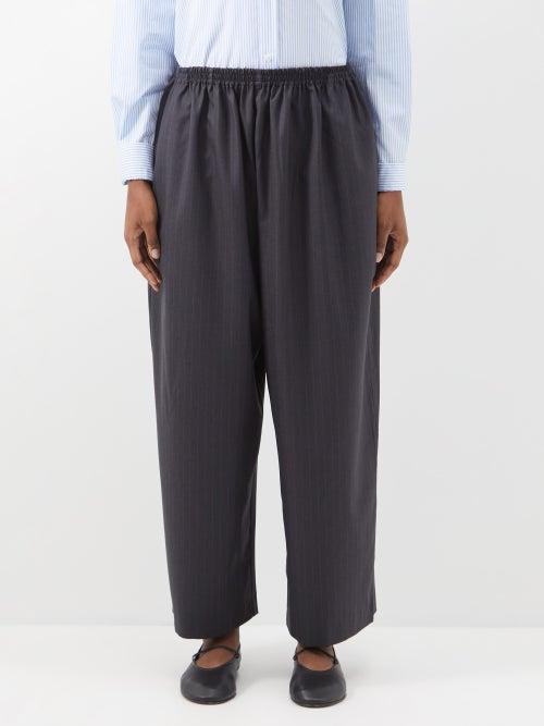 Eskandar - Pinstriped Wool Wide-leg Trousers - Womens - Dark Grey