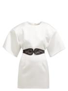 Matchesfashion.com Christopher Kane - Lace Belt Duchess Satin Mini Dress - Womens - White