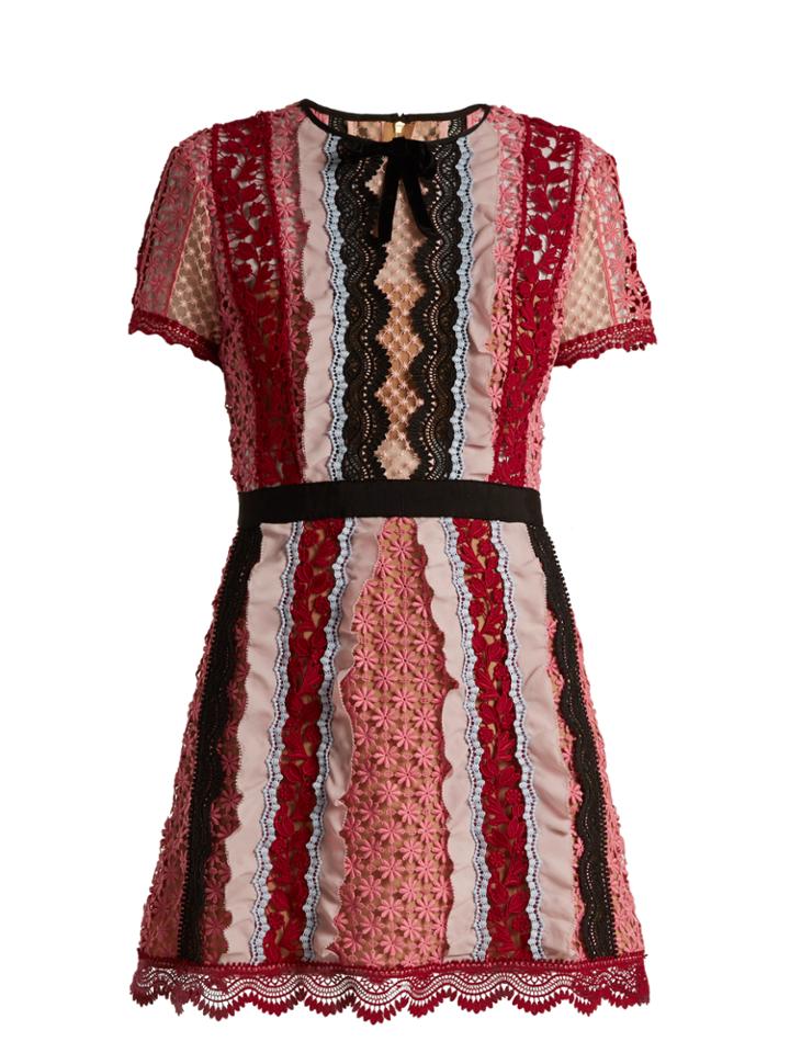 Self-portrait Bellis Lace Contrast-panel Mini Dress