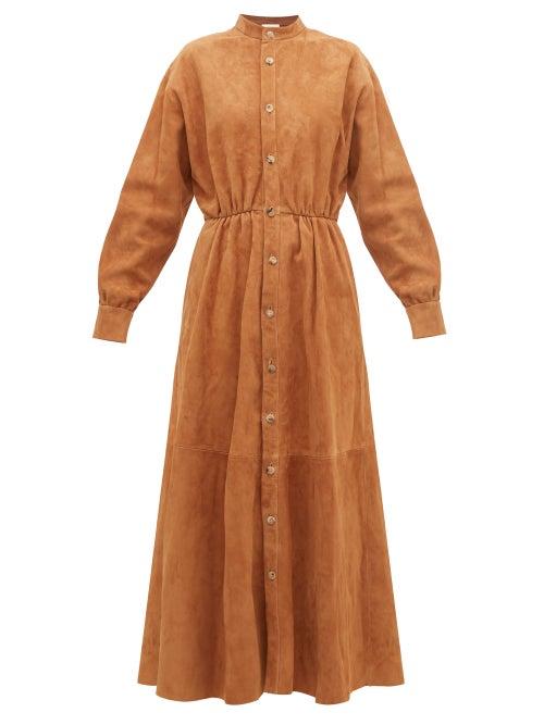 Matchesfashion.com Holiday Boileau - Texan Buttoned Front Suede Shirtdress - Womens - Brown