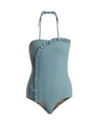 Matchesfashion.com Made By Dawn - Arc Ruffle Trimmed Swimsuit - Womens - Light Blue