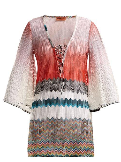 Matchesfashion.com Missoni Mare - Zigzag Lace Up Kaftan - Womens - Pink Multi