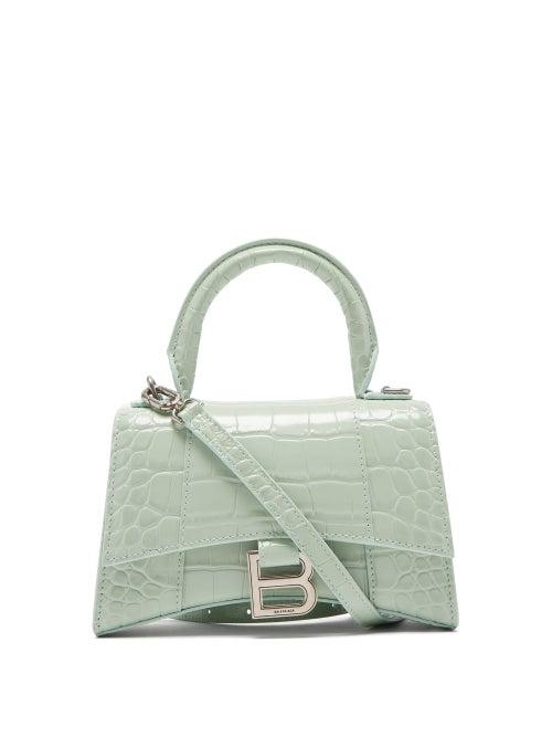 Balenciaga - Hourglass Xs Croc-effect Leather Cross-body Bag - Womens - Light Green