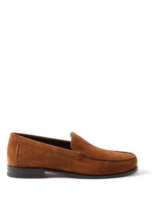Zegna - Whipstitched Suede Loafers - Mens - Brown