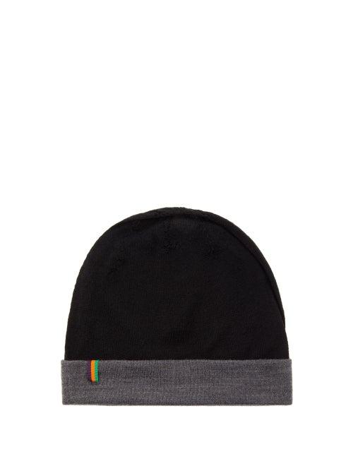 Iffley Road - Barnes Ii Logo-grosgrain Merino Beanie Hat - Mens - Black