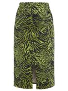 Matchesfashion.com Ganni - Tiger Print Stretch Cotton Blend Skirt - Womens - Green