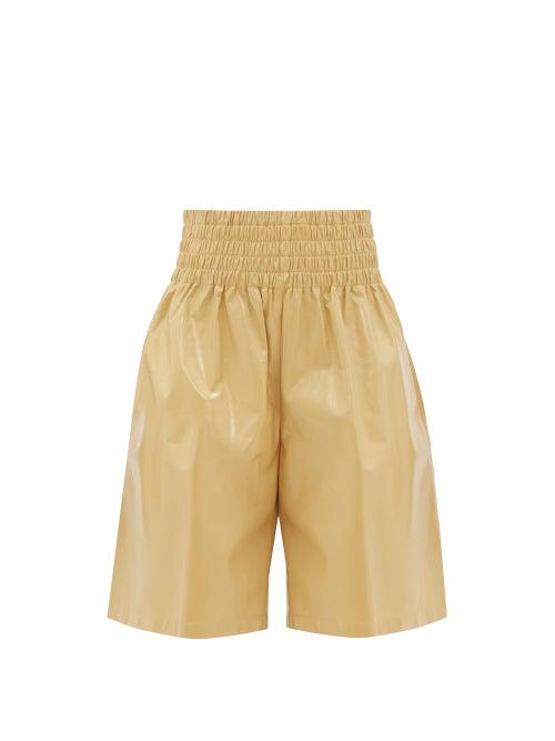 Matchesfashion.com Bottega Veneta - High-rise Wide-leg Leather Shorts - Womens - Beige