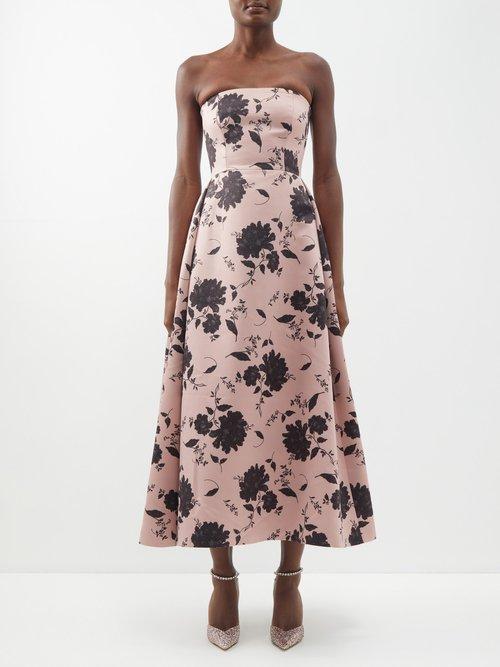 Emilia Wickstead - Samuelle Off-the-shoulder Floral Taffeta Dress - Womens - Pink Black