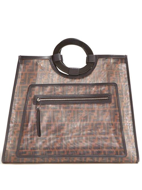 Matchesfashion.com Fendi - Runaway Ff Print Mesh Tote Bag - Womens - Brown Multi