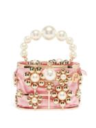 Rosantica - Holli Faux Pearl-embellished Cage Clutch - Womens - Pink Gold