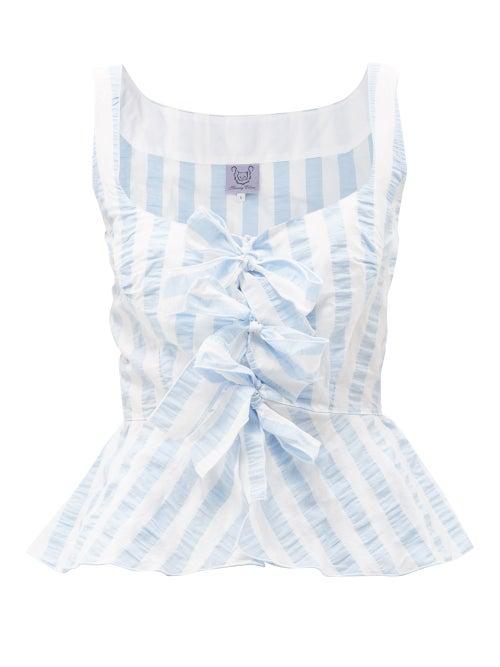 Thierry Colson - Yvette Striped-seersucker Peplum Top - Womens - Blue Stripe