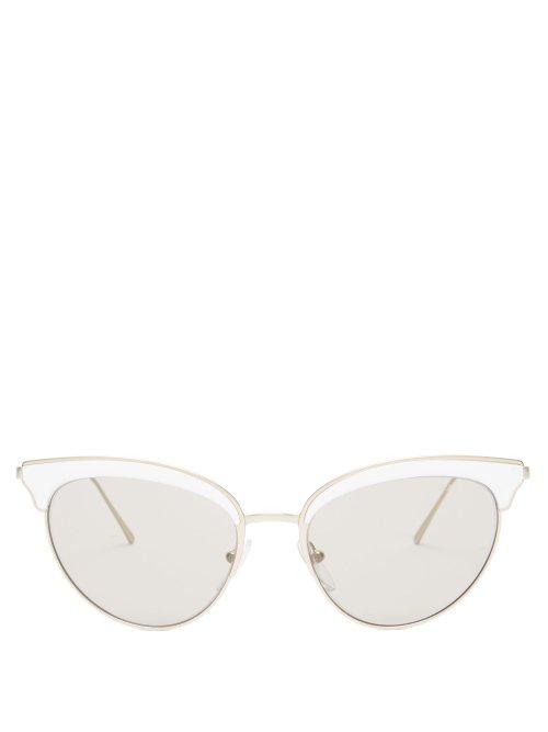 Matchesfashion.com Prada Eyewear - Cat Eye Acetate & Metal Sunglasses - Womens - White