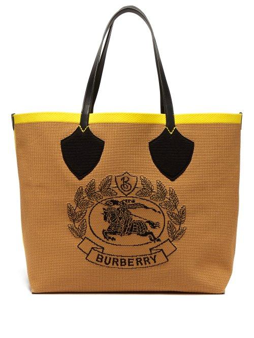 Matchesfashion.com Burberry - Vintage Check Large Stretch Knit Tote - Womens - Black Yellow