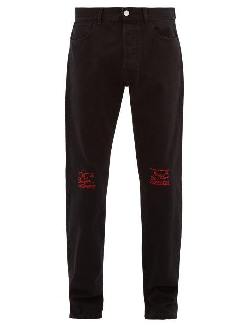Matchesfashion.com Raf Simons - Embroidered Knee Straight Leg Jeans - Mens - Black