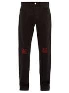 Matchesfashion.com Raf Simons - Embroidered Knee Straight Leg Jeans - Mens - Black