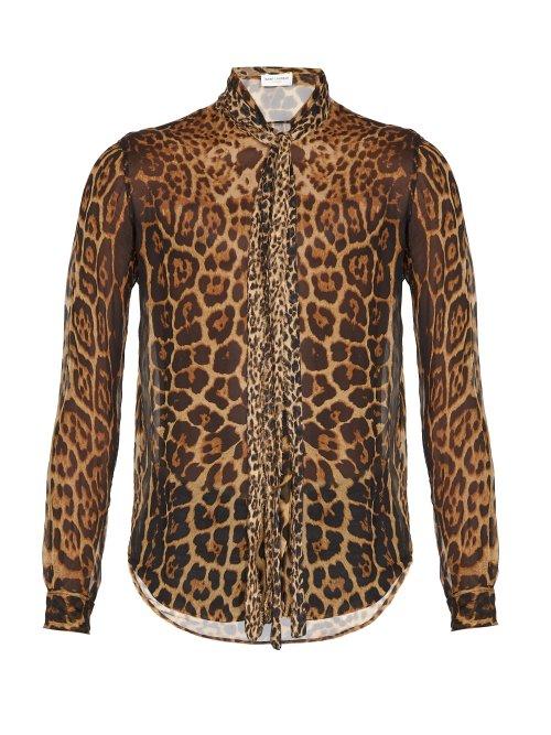 Matchesfashion.com Saint Laurent - Leopard Print Chiffon Shirt - Mens - Leopard