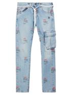 Matchesfashion.com Off-white - Logo Print Slim Leg Jeans - Mens - Blue