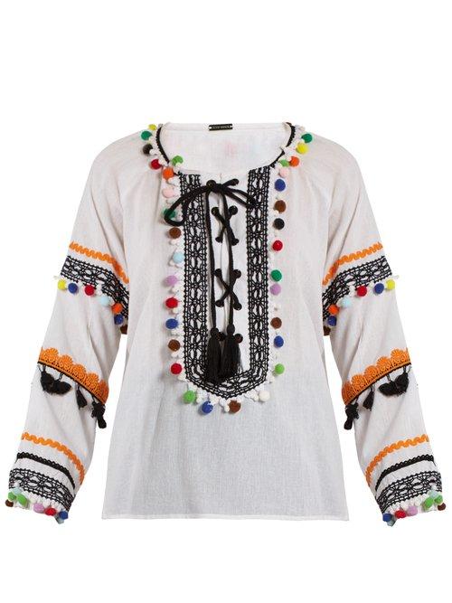 Matchesfashion.com Dodo Bar Or - Yehoray Pompom Embellished Cotton Top - Womens - Multi