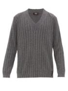 Matchesfashion.com Fendi - Chain Stripe V Neck Cashmere Sweater - Mens - Grey