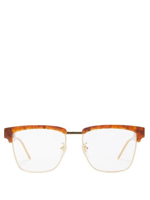 Matchesfashion.com Gucci - Browline Tortoiseshell Acetate And Metal Glasses - Mens - Tortoiseshell