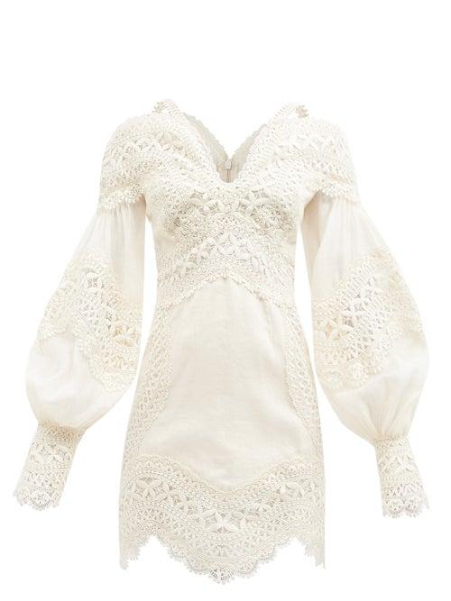 Zimmermann - Postcard Macram-lace Embroidered-voile Mini Dress - Womens - Cream