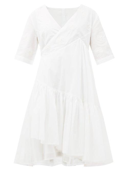 Matchesfashion.com Merlette - Aronia Floral-appliqu Cotton-blend Wrap Dress - Womens - White