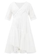 Matchesfashion.com Merlette - Aronia Floral-appliqu Cotton-blend Wrap Dress - Womens - White
