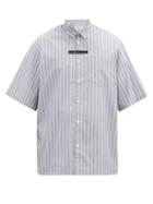 Matchesfashion.com Givenchy - Logo-tape Striped Cotton Short-sleeve Shirt - Mens - Blue