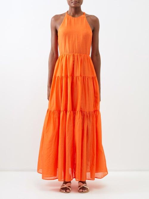 Bird & Knoll - Emmeline Racerback Cotton-blend Maxi Dress - Womens - Orange