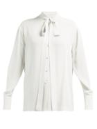 Matchesfashion.com Valentino - Pussy Bow Silk Georgette Blouse - Womens - Ivory